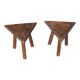 Pair of triangular turned wood stools or harnesses