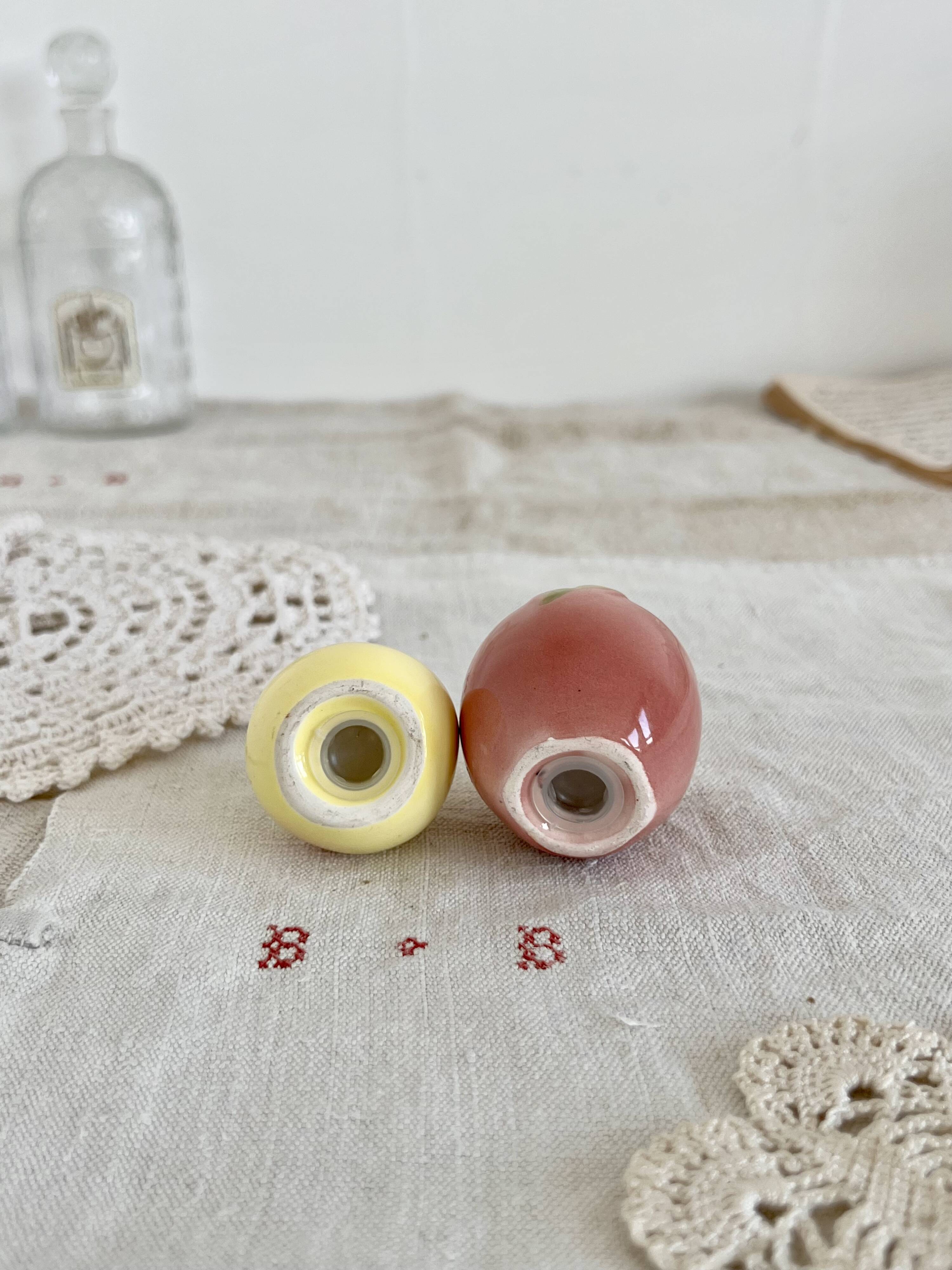 Vintage ceramic salt and pepper shaker and fruit slip