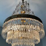 Old Crystal Grapevine Waterfall Chandelier and Solid Bronze Frame
