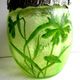 19th century biscuit bucket, legras enameled glass, acid-free eyelets, signed wmfm