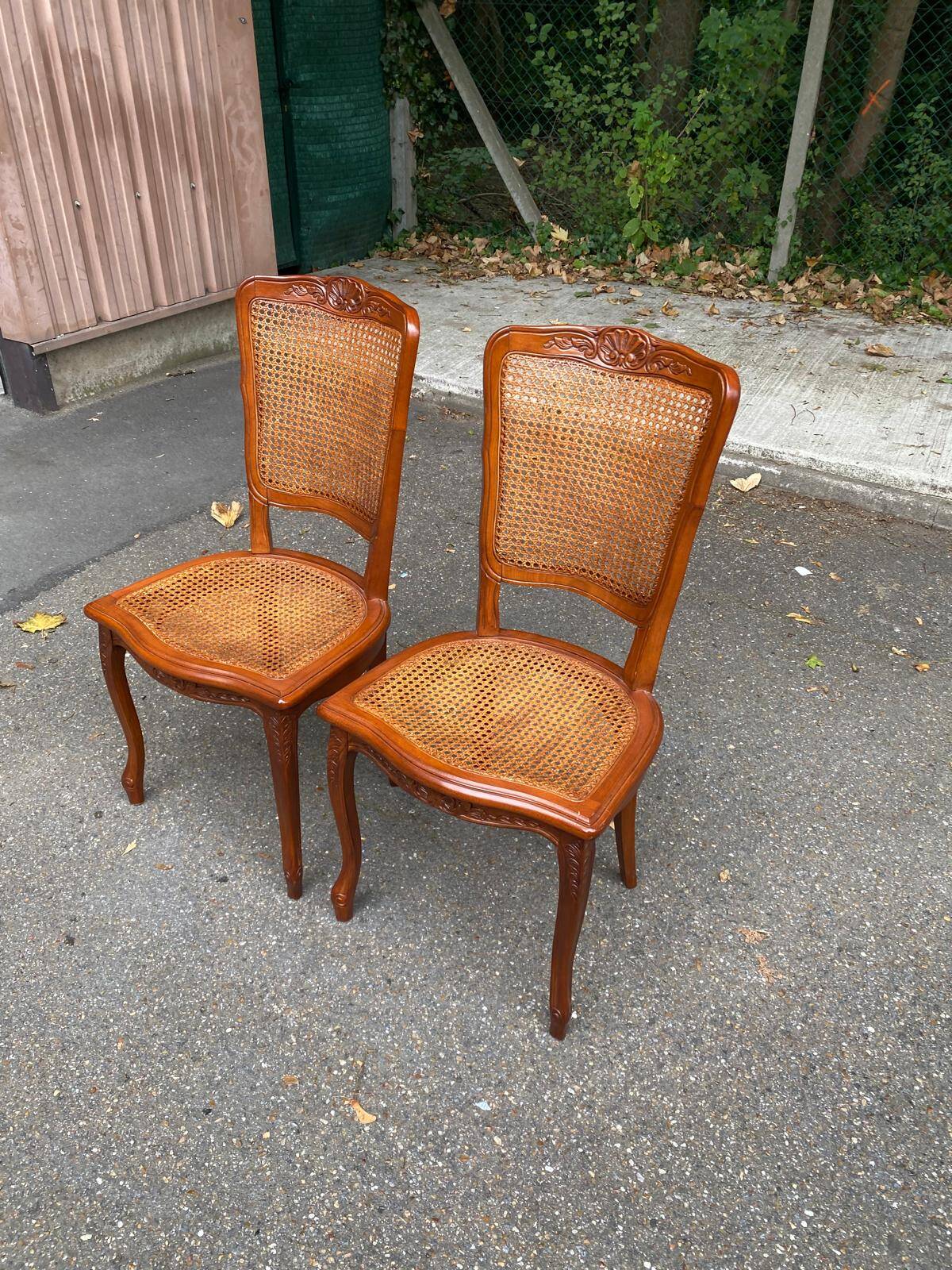 2 Louis XV style caned chairs in solid wood, 20th century