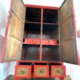 Armoire Chinoise Ancienne Rouge laquée Haute Brillance L100xP49xH175cm