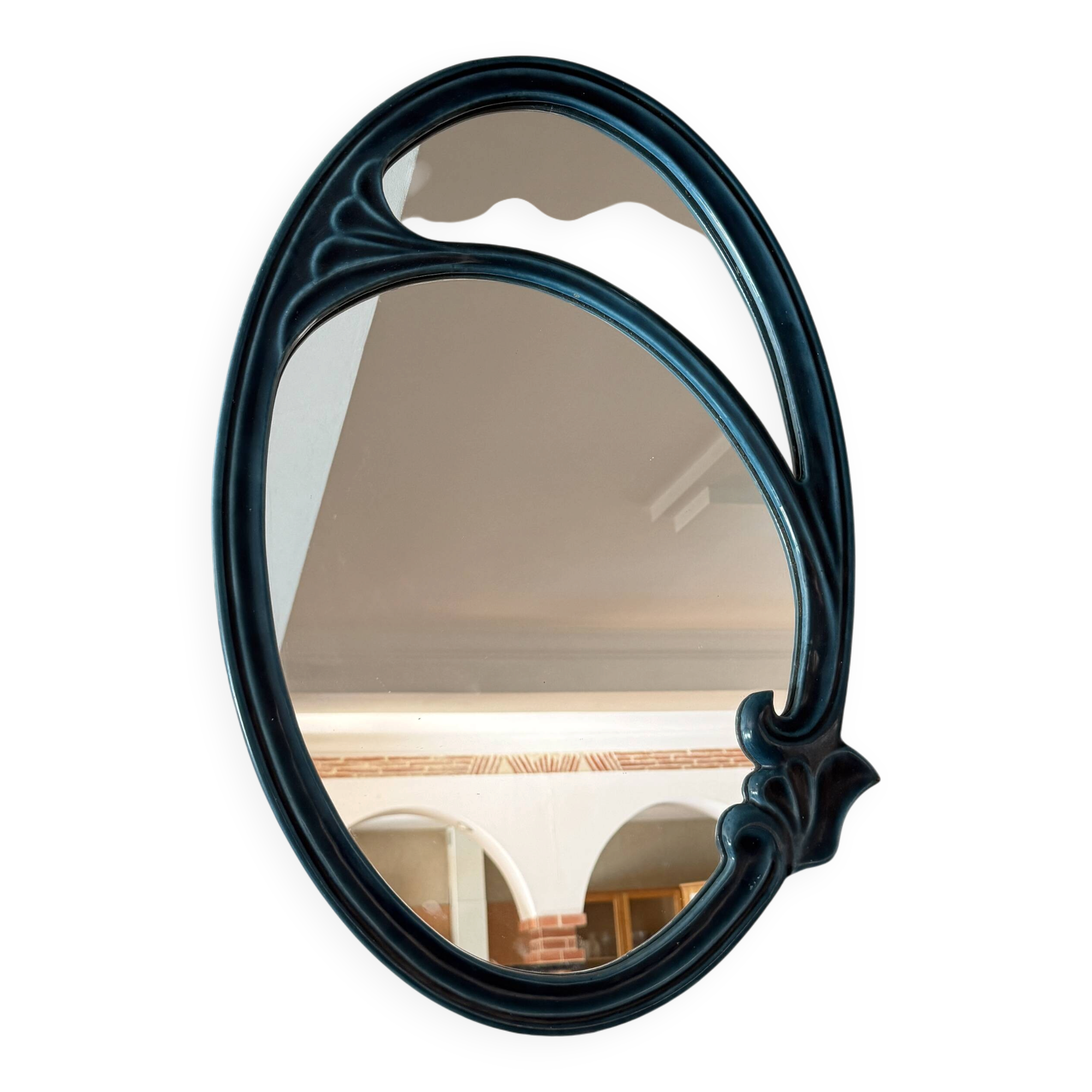 Art Nouveau style mirror in imperial green enamelled cast iron – Circa 1980