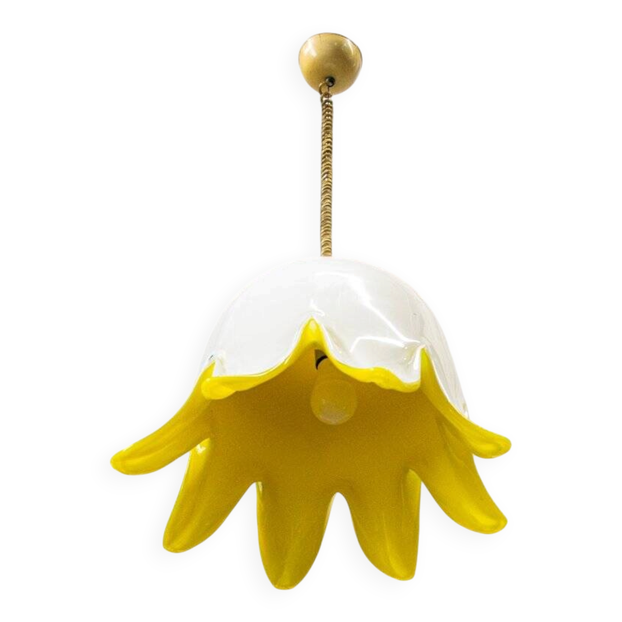 Floral pendant lamp in yellow Murano glass by Leucos, 1970s.
