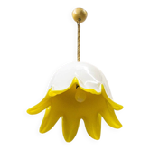 Floral pendant lamp in yellow Murano glass by Leucos, 1970s.