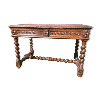 Solid oak desk in the style of Henry IIcd