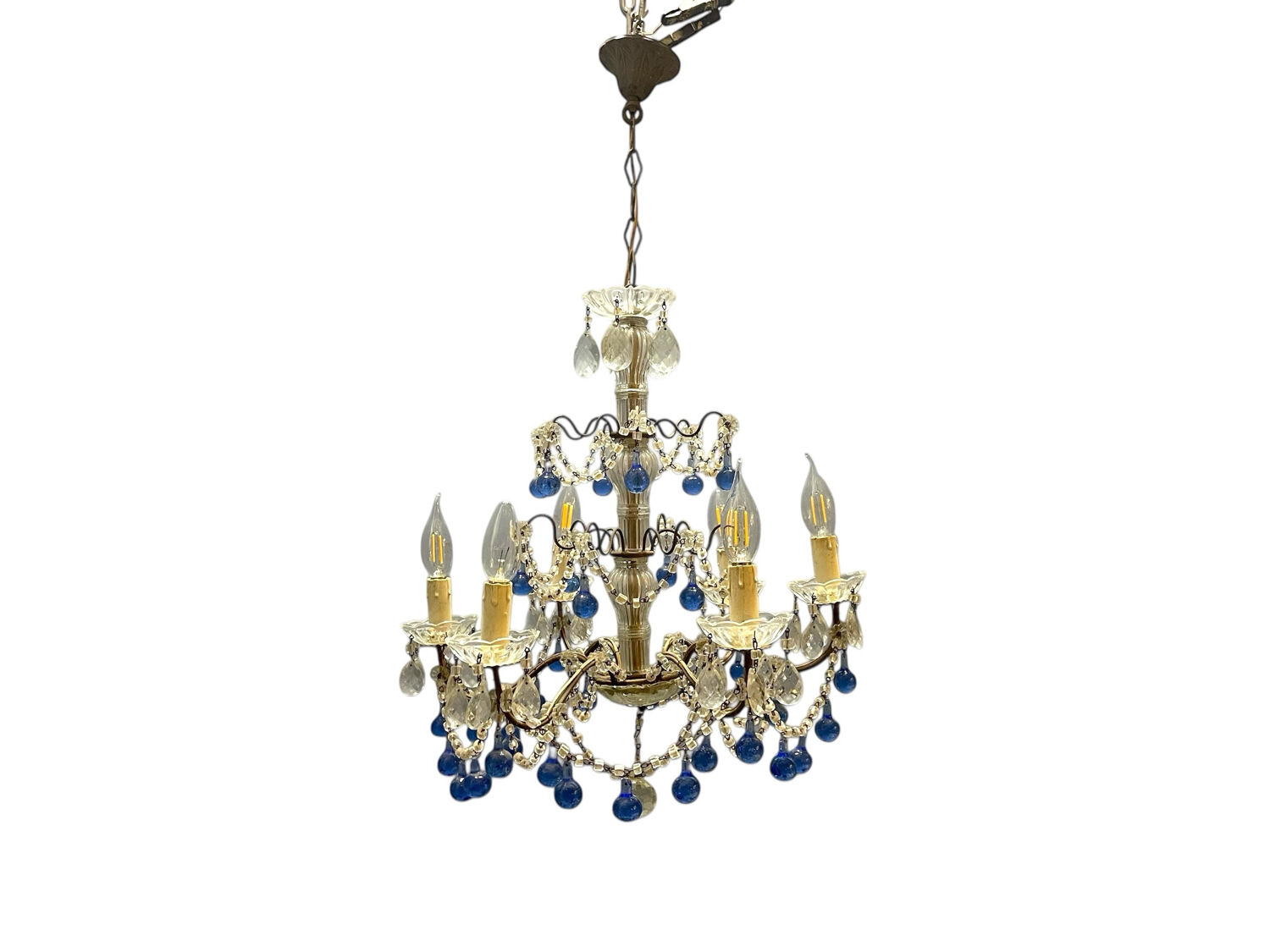 Vintage Italian Macaroni Murano  Blue Chandelier