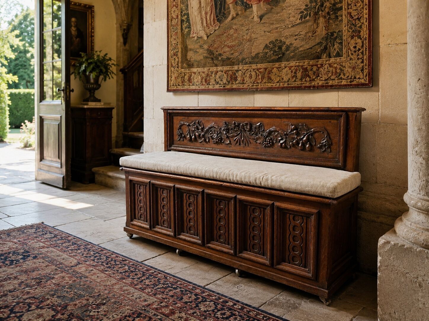 17th Century Oak Chest-Bench