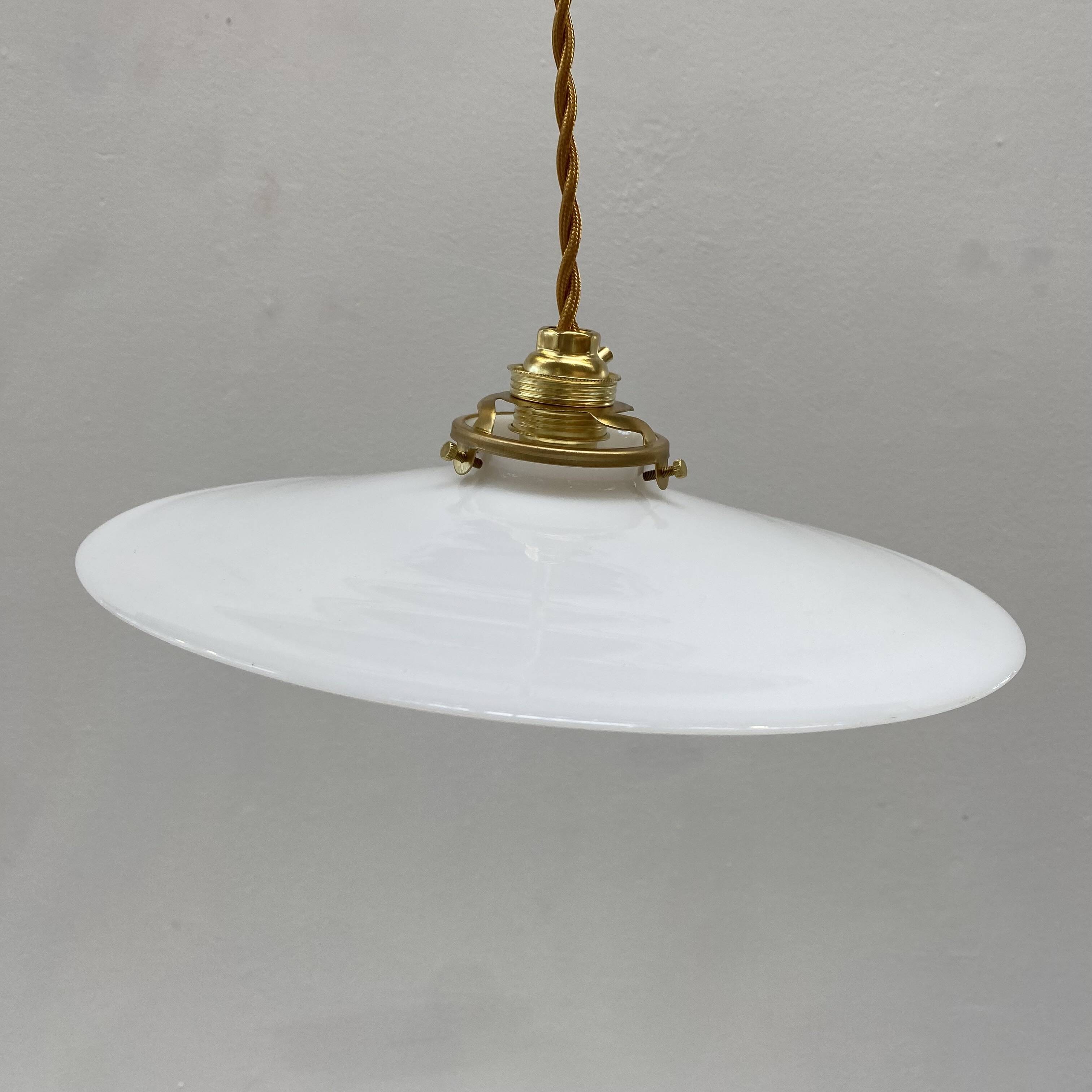 Pair of vintage white opaline pendant lights