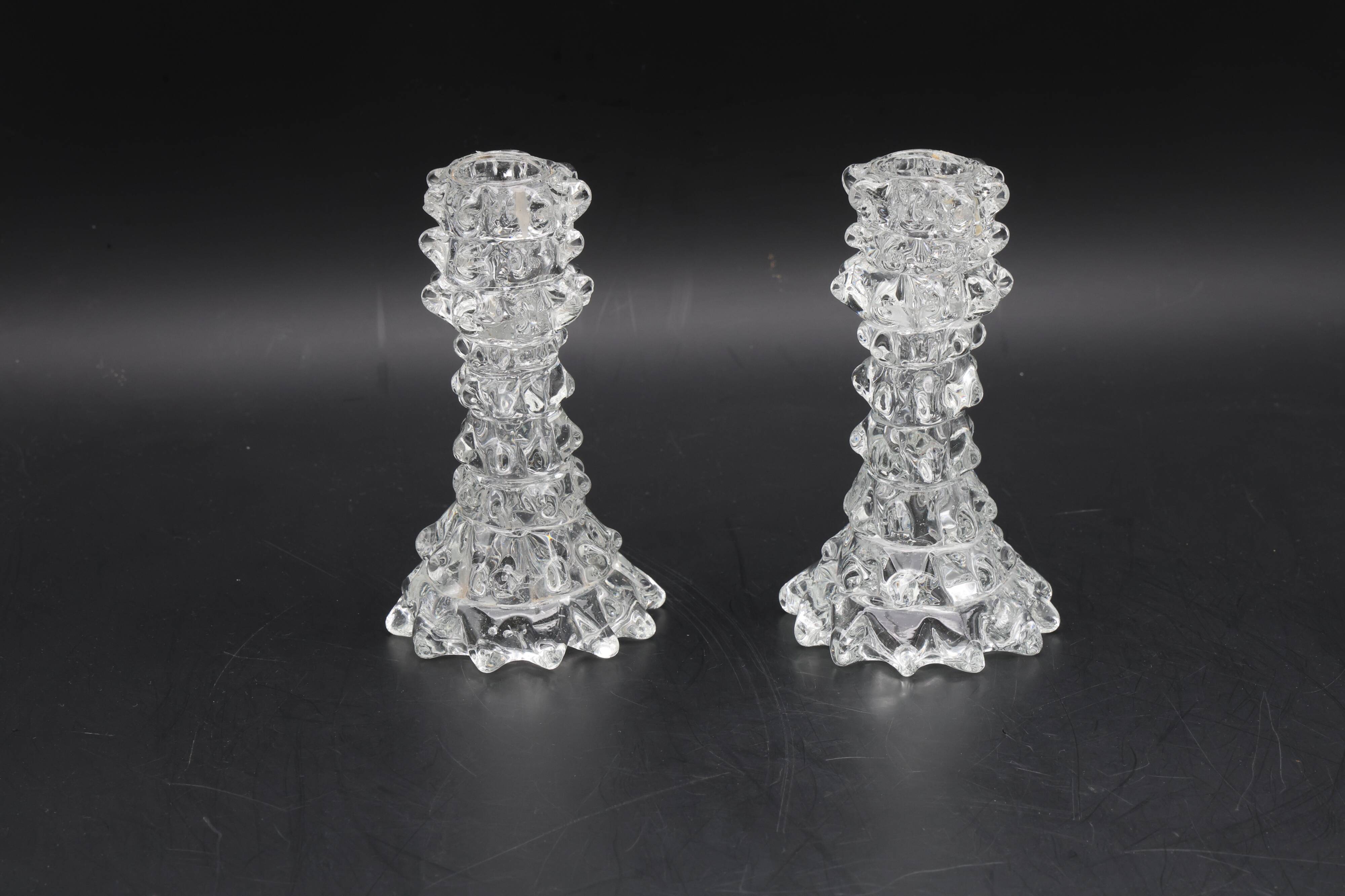 Set of 2 Candle holder in Murano Rostrato Glass by Barovier e Toso, 1950