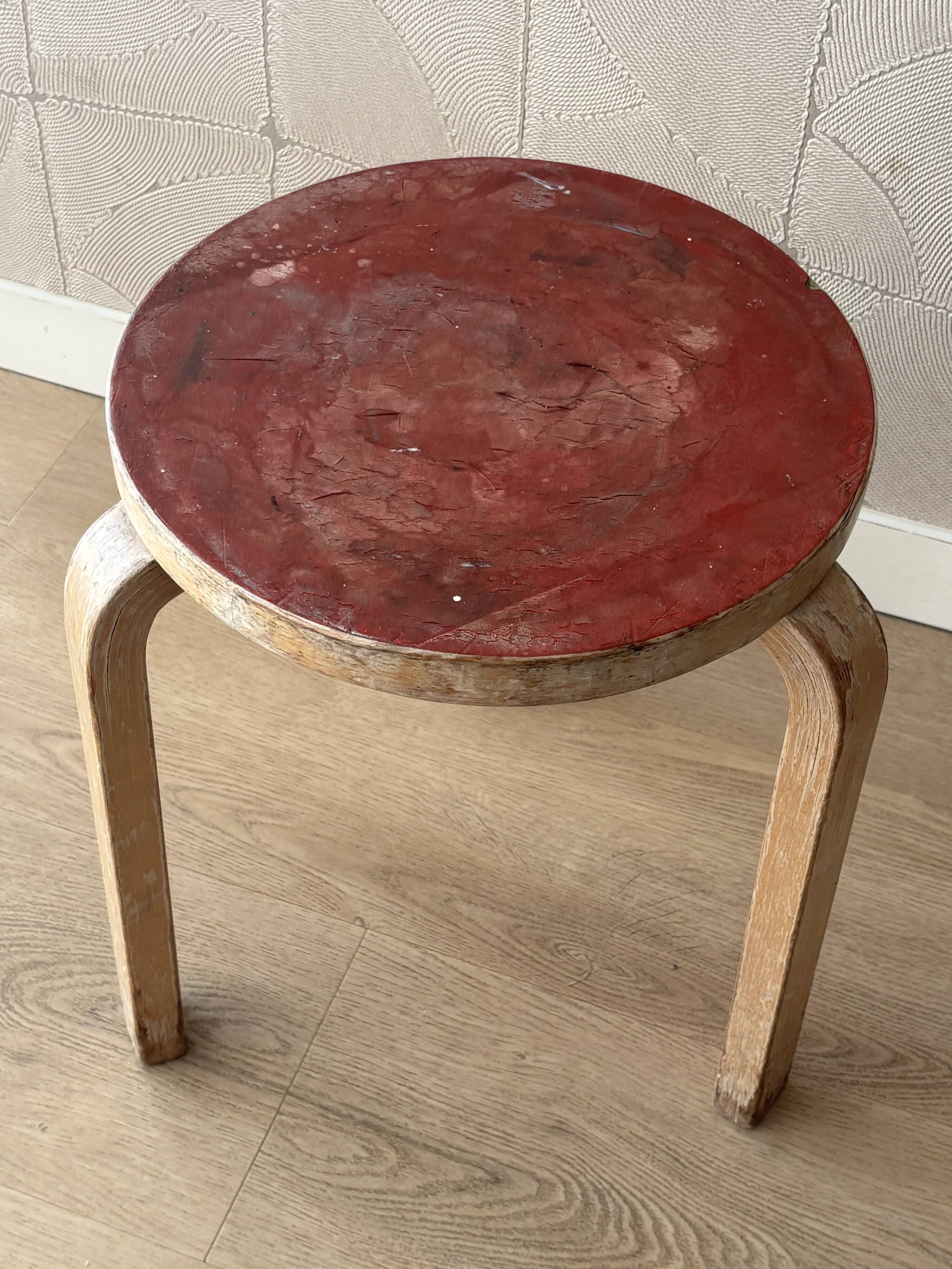 Alvar Aalto Artek Stool 60 Finland 1950s Vintage Birch Original Patina
