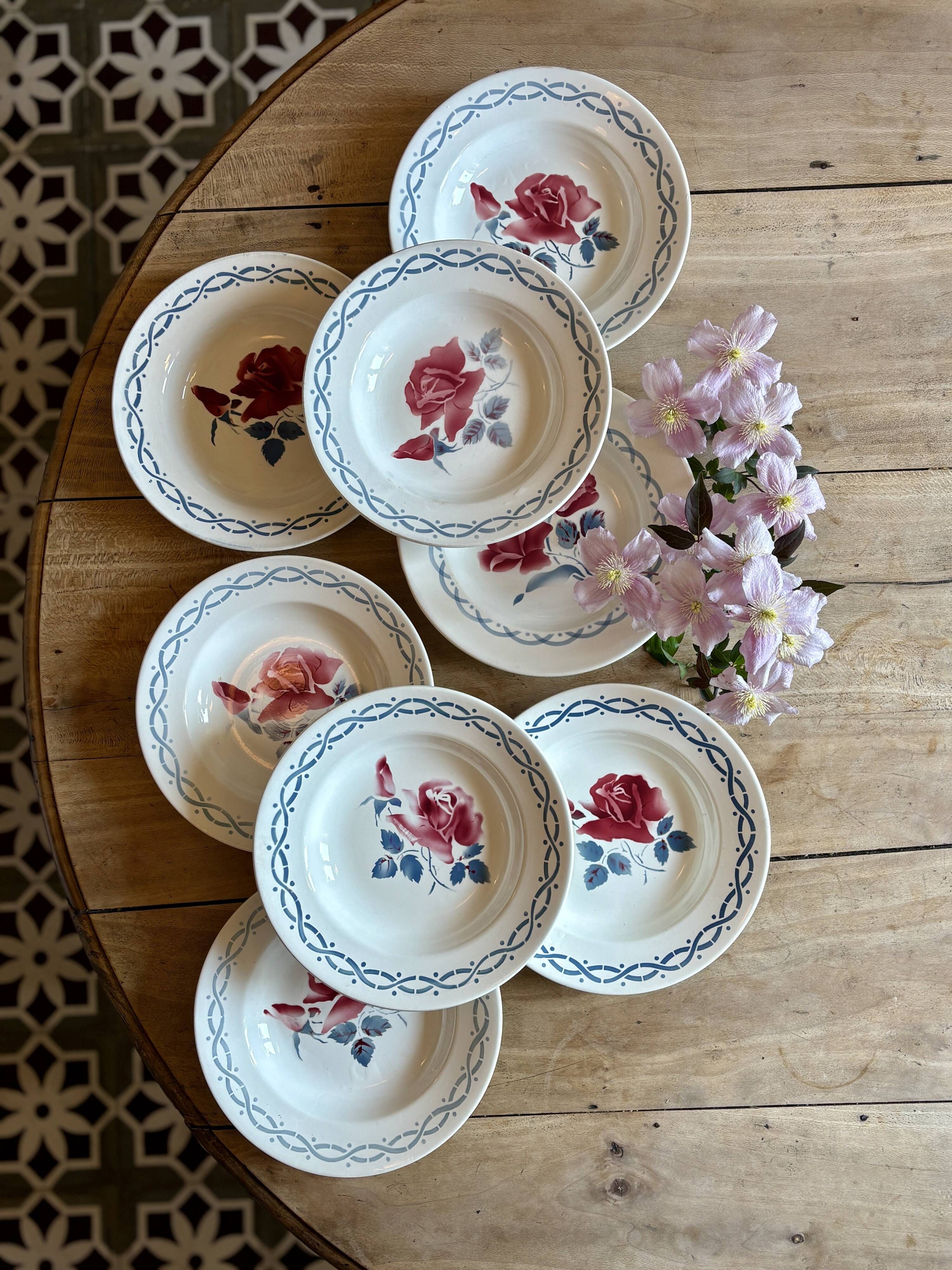 Set of 8 vintage soup plates - Janine and Cannes model by Digoin Sarrr
