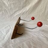 Vintage coat rack - double coat hook - red wooden balls
