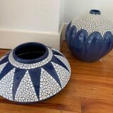 Vase et coupe en céramique Saint Clément couleur bleue