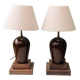 Pair of turned wooden bedside lamps