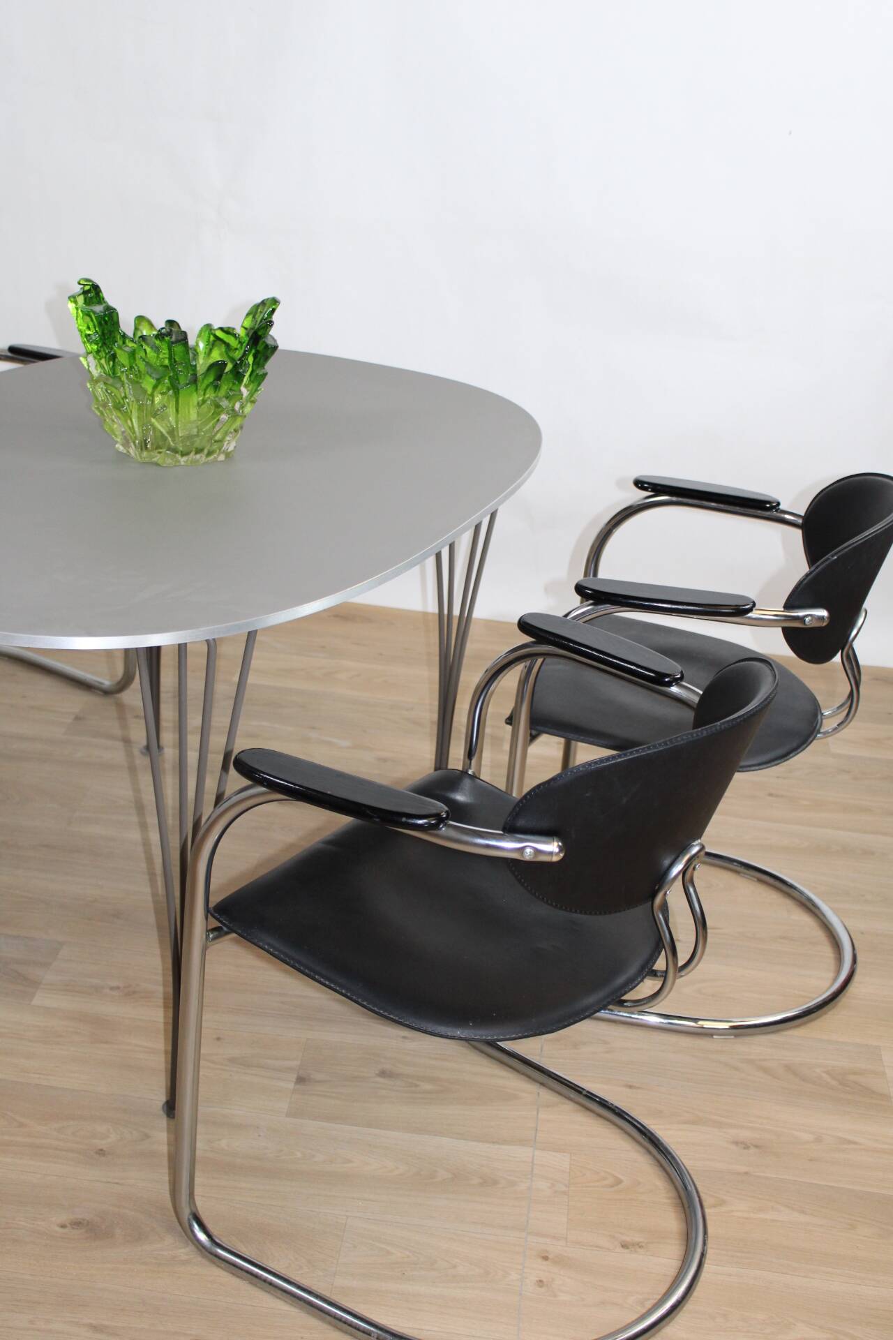 4 vintage leather and chrome tube cantilever chair from effezeta 1980 italy