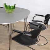 4 vintage leather and chrome tube cantilever chair from effezeta 1980 italy