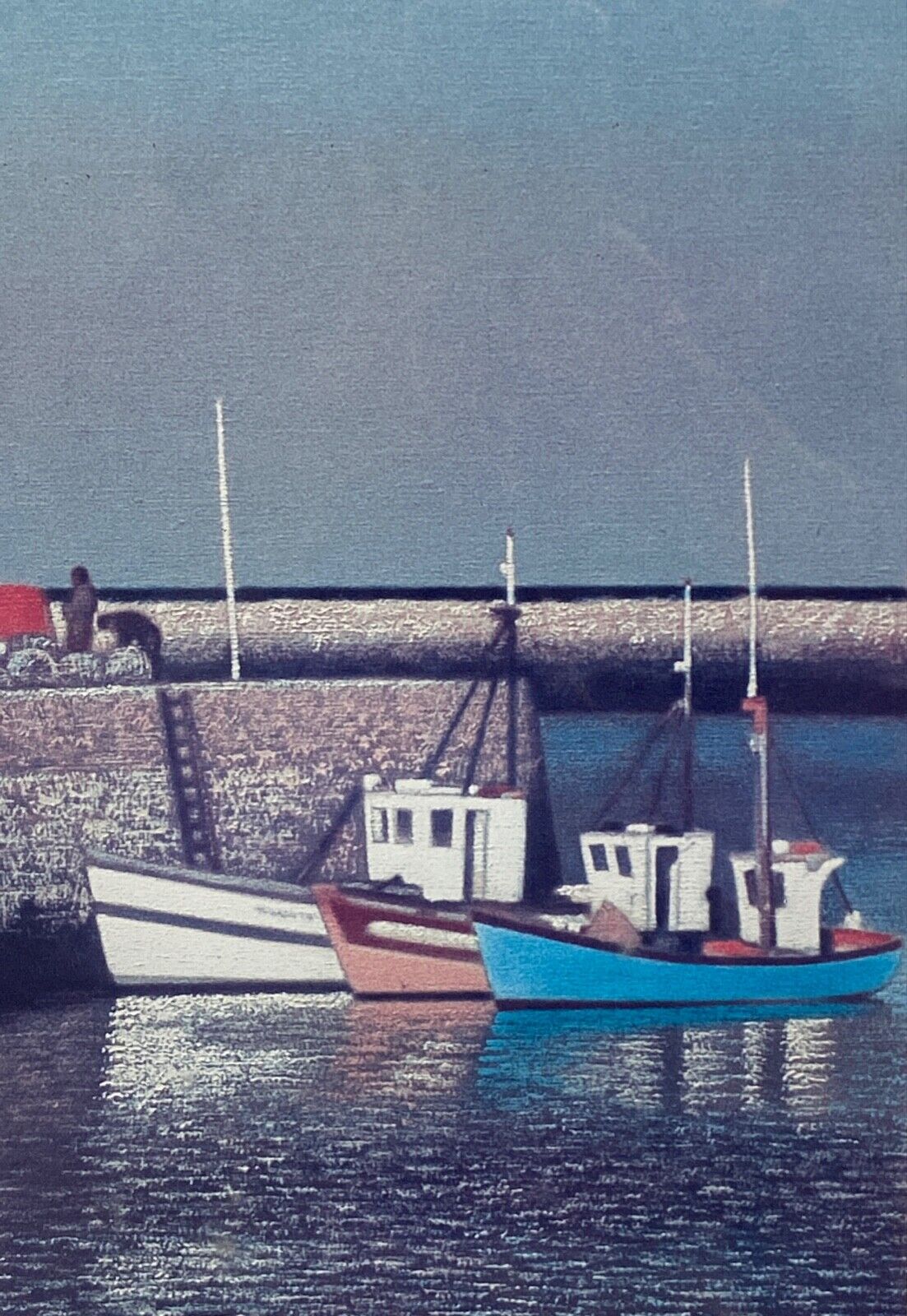 Countersigned lithograph couliou jean yves port de sauzon a belle ile