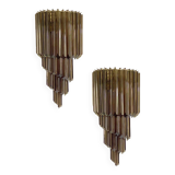 Set of Two Venetian Fumè "Quadriedro" Murano Glass Wall Sconces