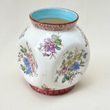 Ancien vase boule forme libre faïence de Longwy XIXe céramique fleurs