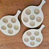 Set of 3 Vintage French Snail Cooking Pots 6 Snail Wells and Handles 3172