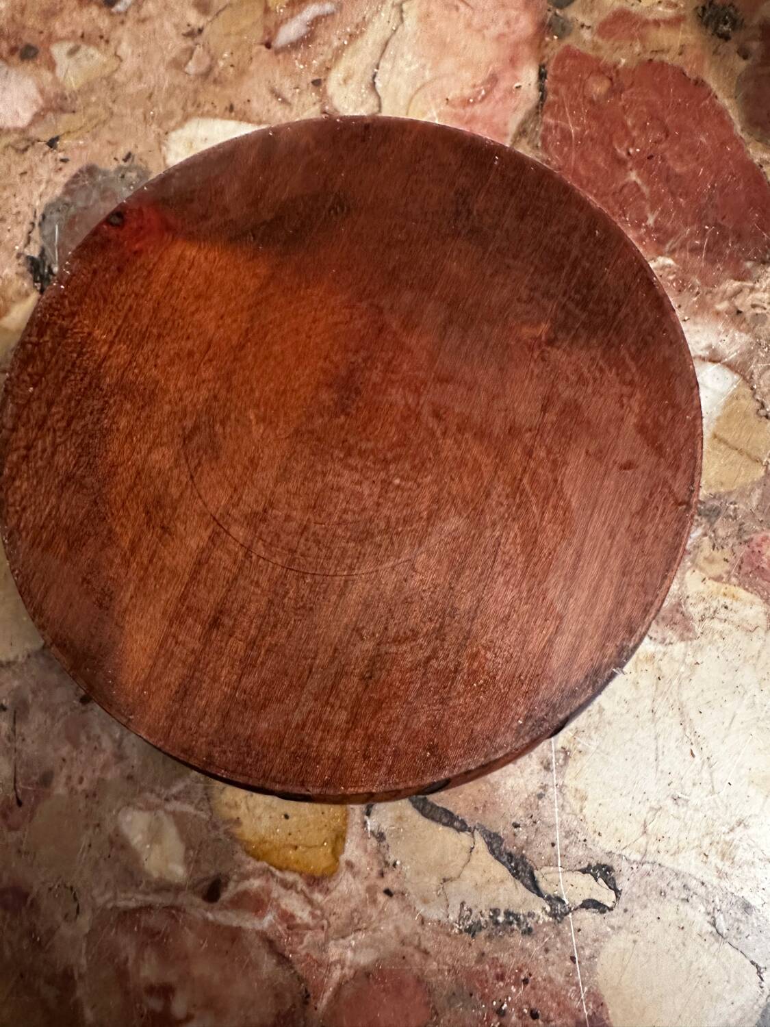 Pair of turned and carved wooden bottle coasters from the 1950s.