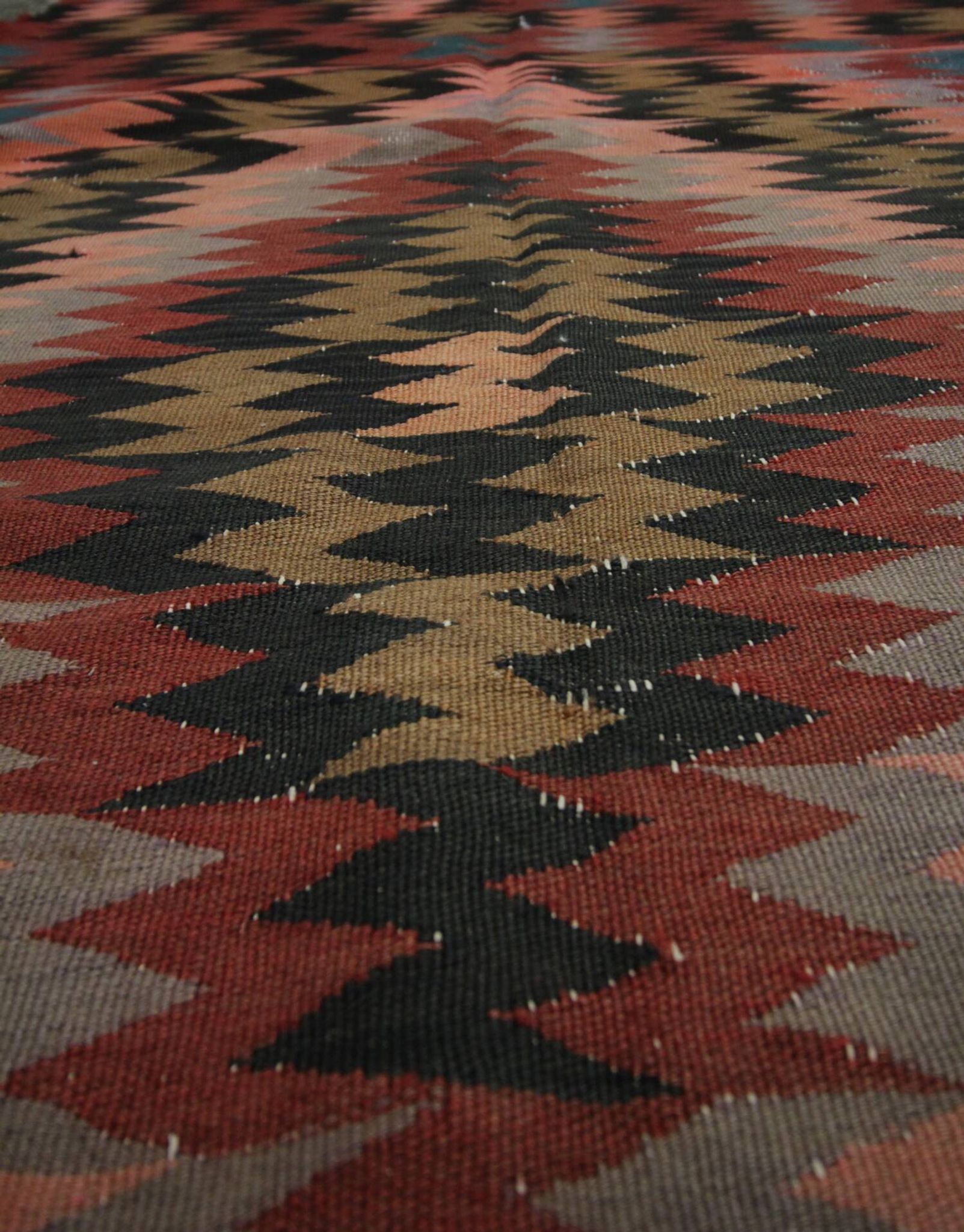Zig-Zag Kilim Runner Rug, Vintage 1980s Wool Tribal Carpet 298 x 99 cm