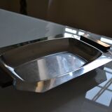 Art Deco serving dish in chrome metal with ebony handles.