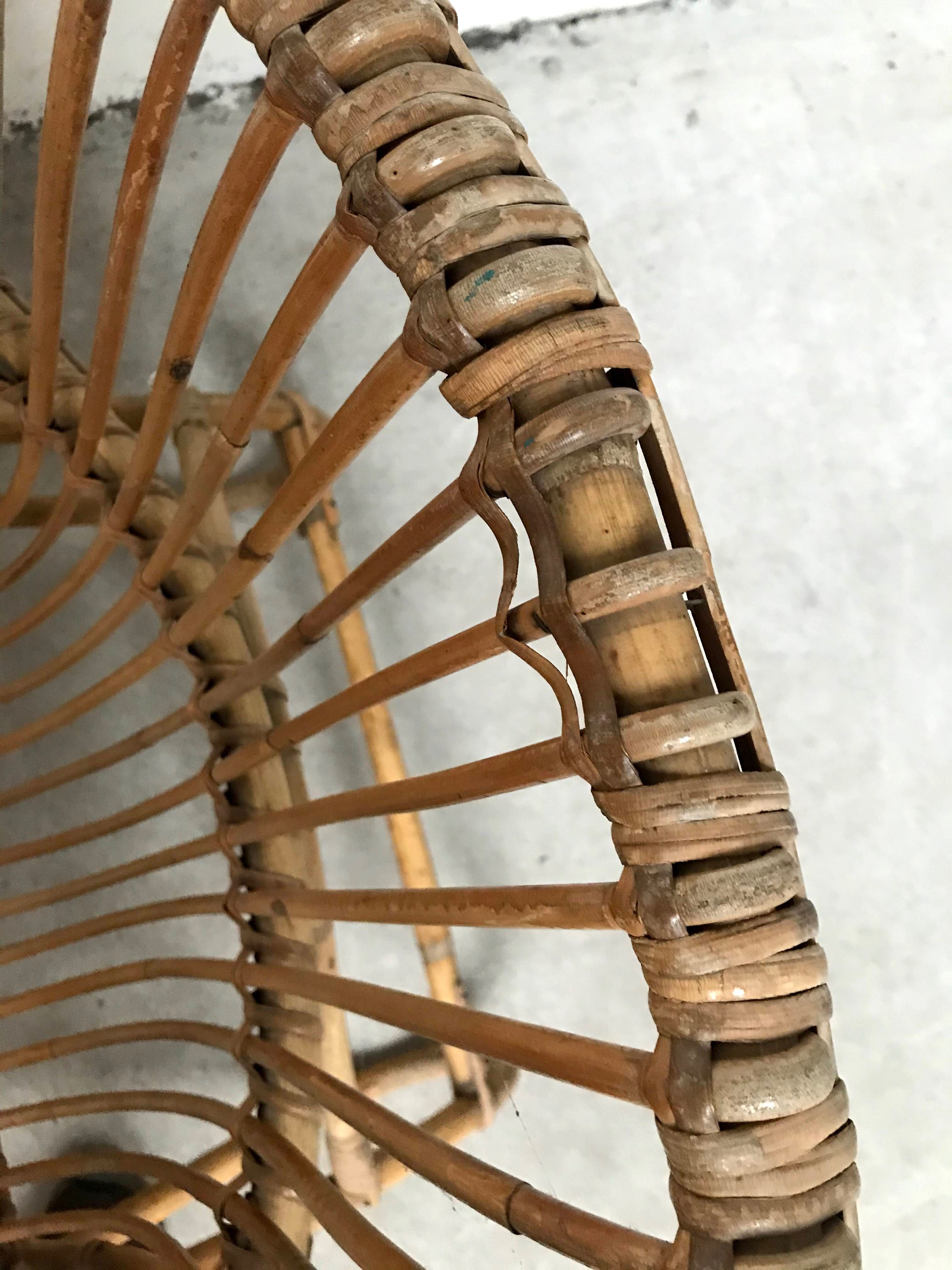 Pair of vintage rattan and bamboo chairs, 60s
