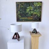 Paire de lampes céramiques forme libre triangle