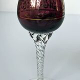 Set of 3 colored wine glasses - Ruby, red, green, gold and twisted foot