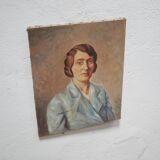 Portrait painting, Painting on old canvas signed Raymond Casez