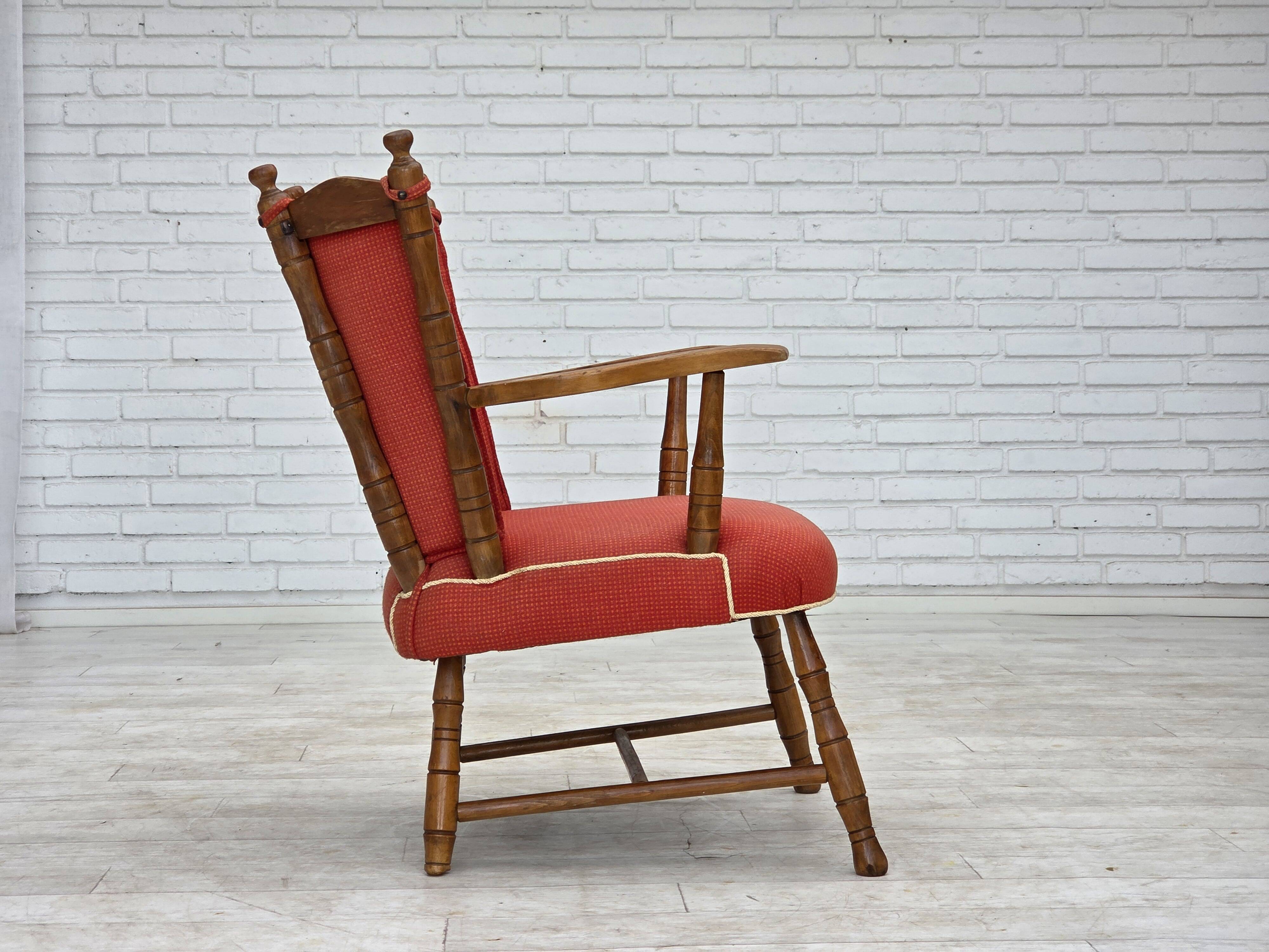 1960s, Scandinavian armchair. Red furniture wool, beech wood.