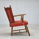 1960s, Scandinavian armchair. Red furniture wool, beech wood.