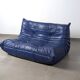 Michel Ducaroy Togo Loveseat in Blue Leather for Ligne Roset, France, 1980s