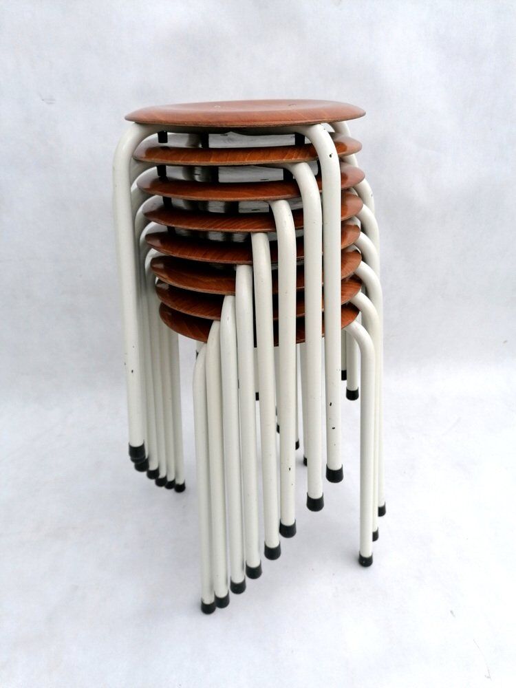 Tabourets néerlandais vintage en contreplaqué, années 1970, ensemble de 4