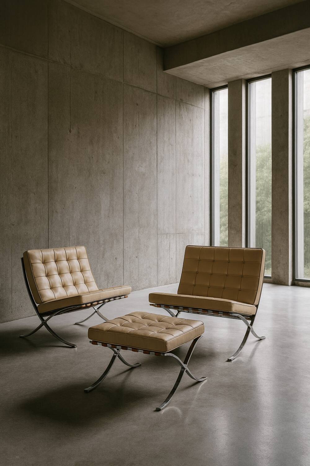 Set of 2 armchairs and ottoman Barcelona-Alivar-80’s