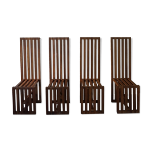 Ensemble de 4 chaises italiennes en pin à dos haut par Lella &Massimo Vignelli, 1974