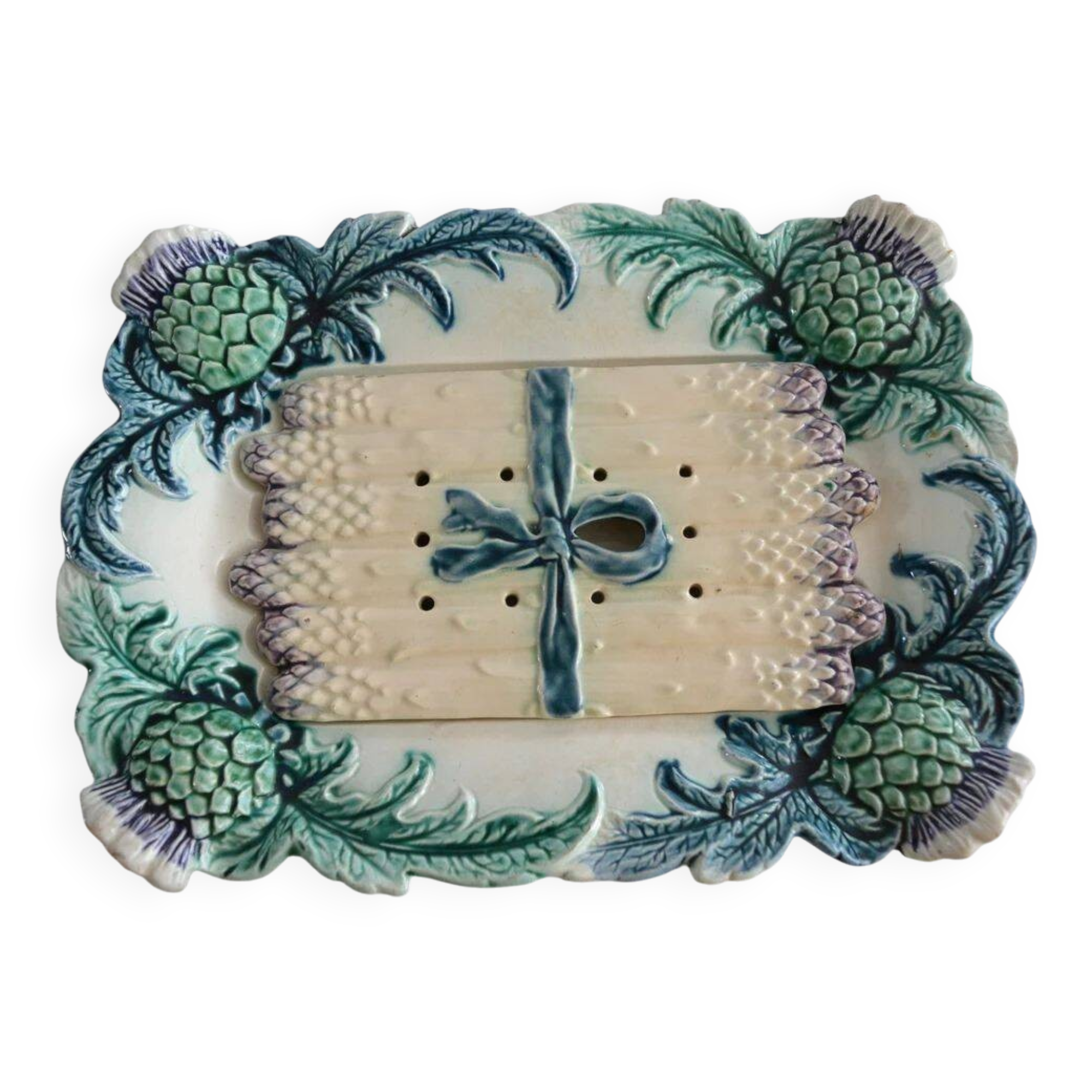 Very old asparagus barbotine tray
