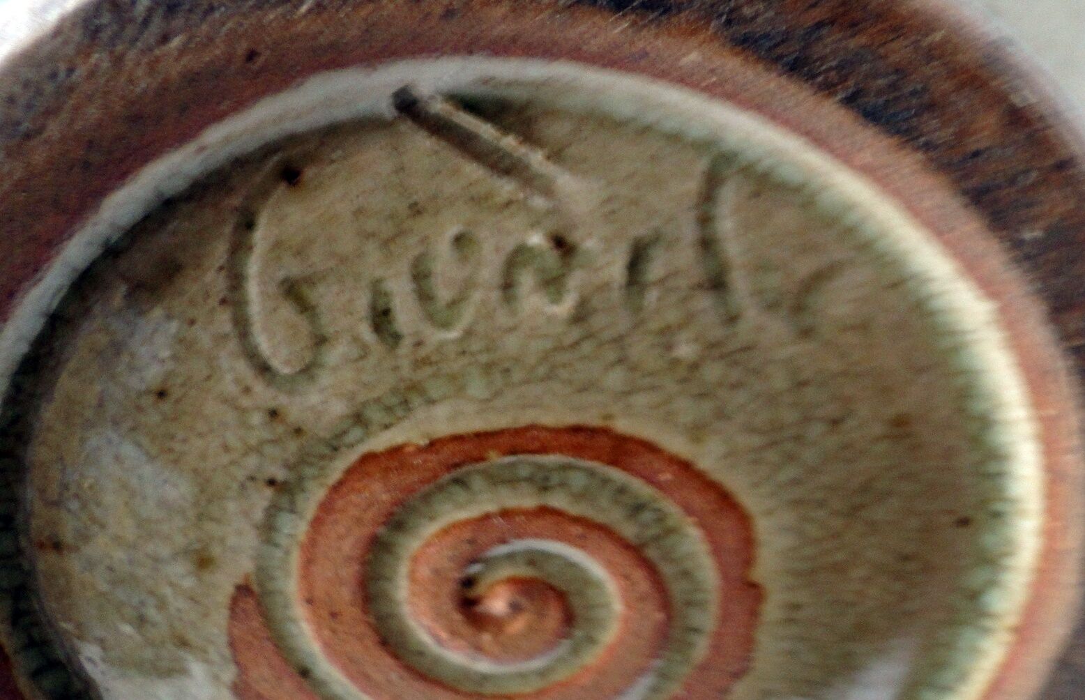 Old belly vinegar in beige and blue enamelled gres