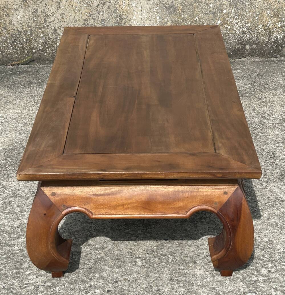 Large solid teak opium coffee table, elephant legs