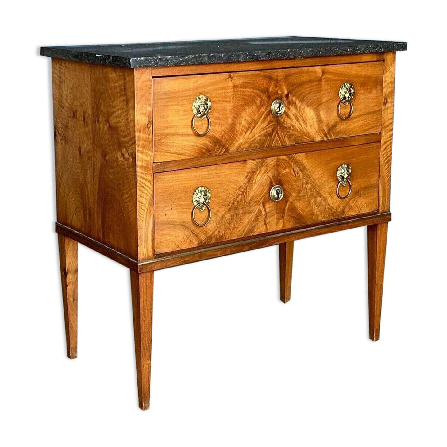 Chest of drawers two drawers restoration black marble heads of lions XIX century