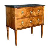 Commode deux tiroirs restauration marbre noir tetes de lions XIX