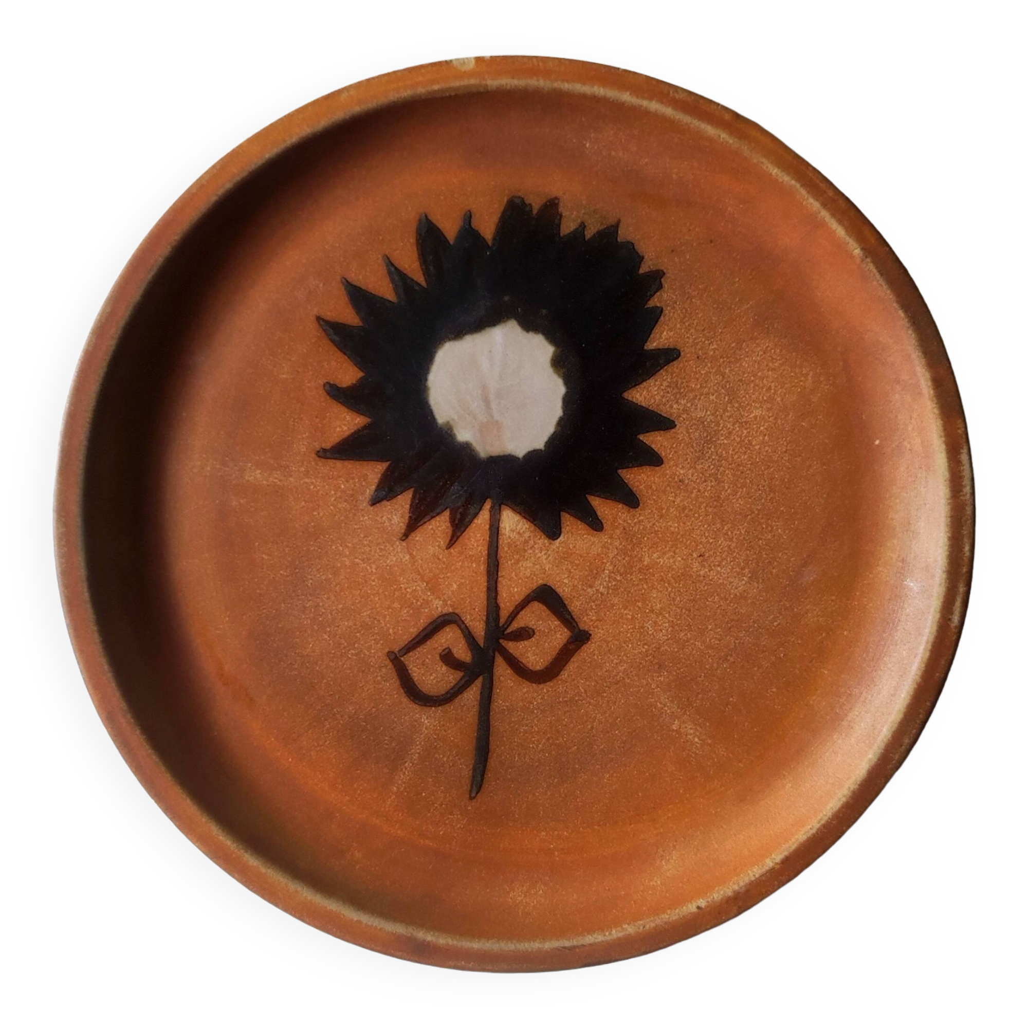 Enamelled stoneware plate, Vallauris, dove pottery
