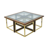 Coffee table with 4 pieces of wooden sofa and gilded brass