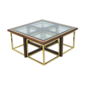 Coffee table with 4 pieces of wooden sofa and gilded brass