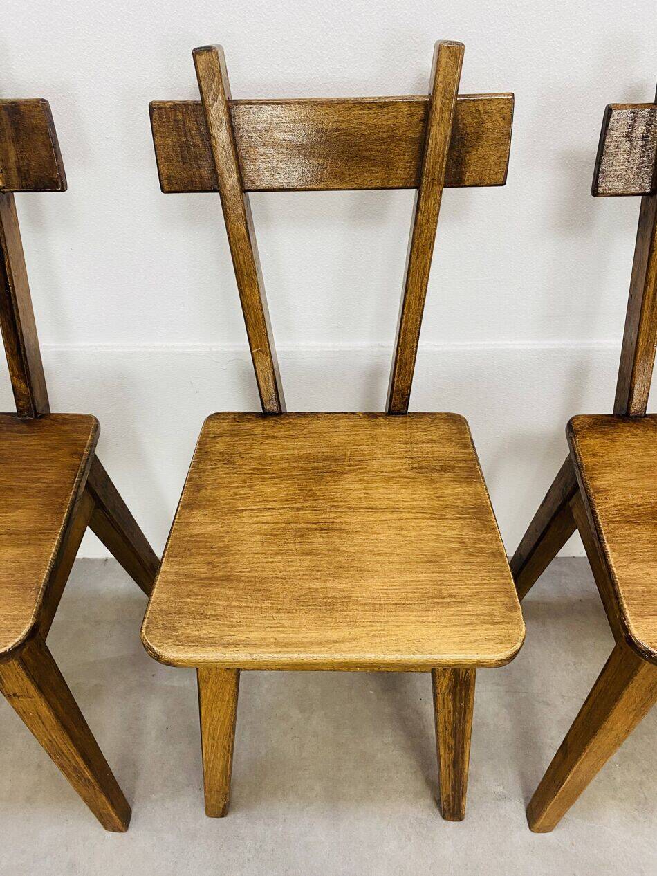 6 brutalist solid wood chairs, chalet decor, vintage
