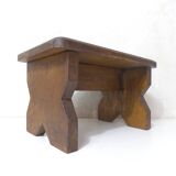 Old small bench in solid oak wood vintage step stool