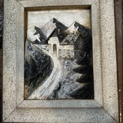 Tableau alpin en bois sculpté et peint