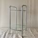 Pedestal table, vintage chrome steel saddle with 2 round windows